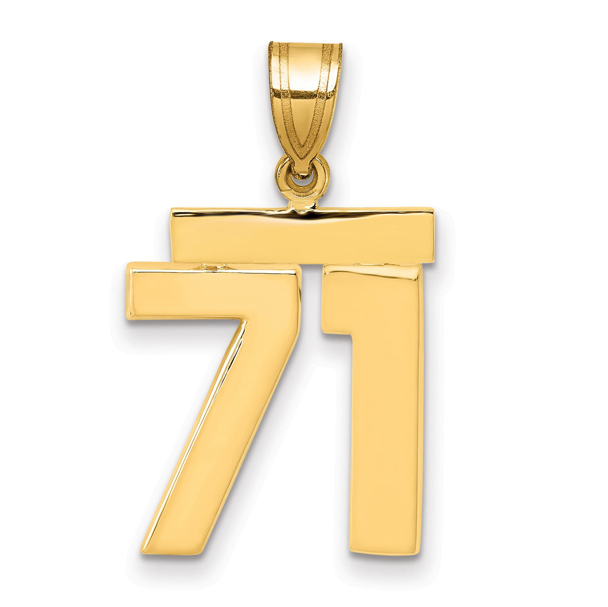 Medium Polished Number 71 Charm Pendant in Real 14k Yellow Gold