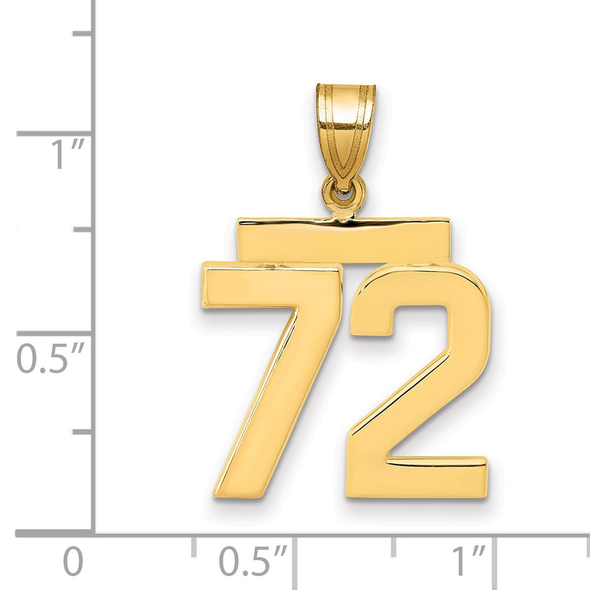 Medium Polished Number 72 Charm Pendant in Real 14k Yellow Gold