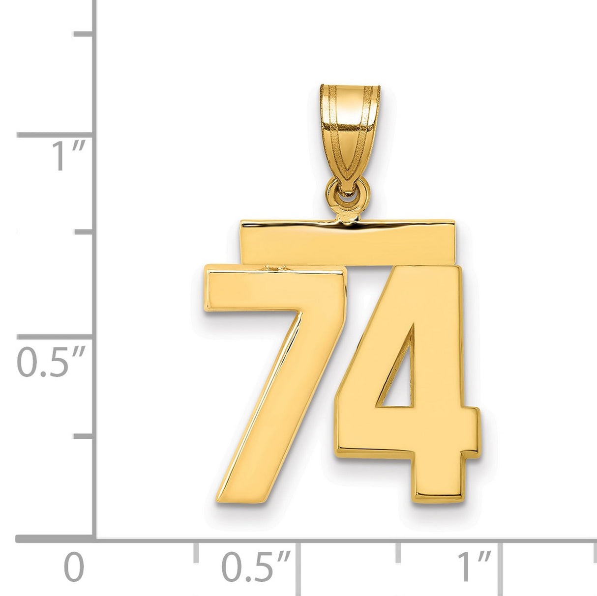 Medium Polished Number 74 Charm Pendant in Real 14k Yellow Gold
