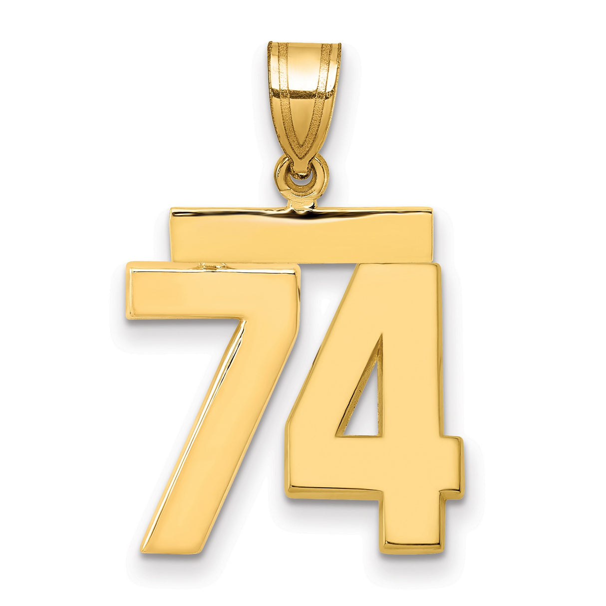 Medium Polished Number 74 Charm Pendant in Real 14k Yellow Gold