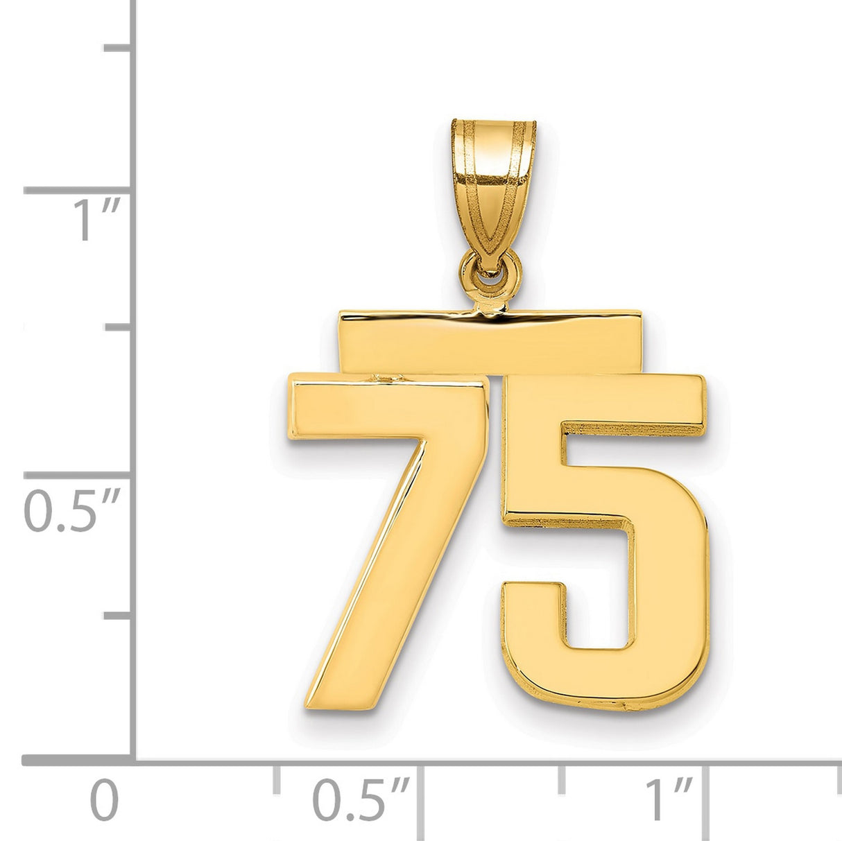 Medium Polished Number 75 Charm Pendant in Real 14k Yellow Gold
