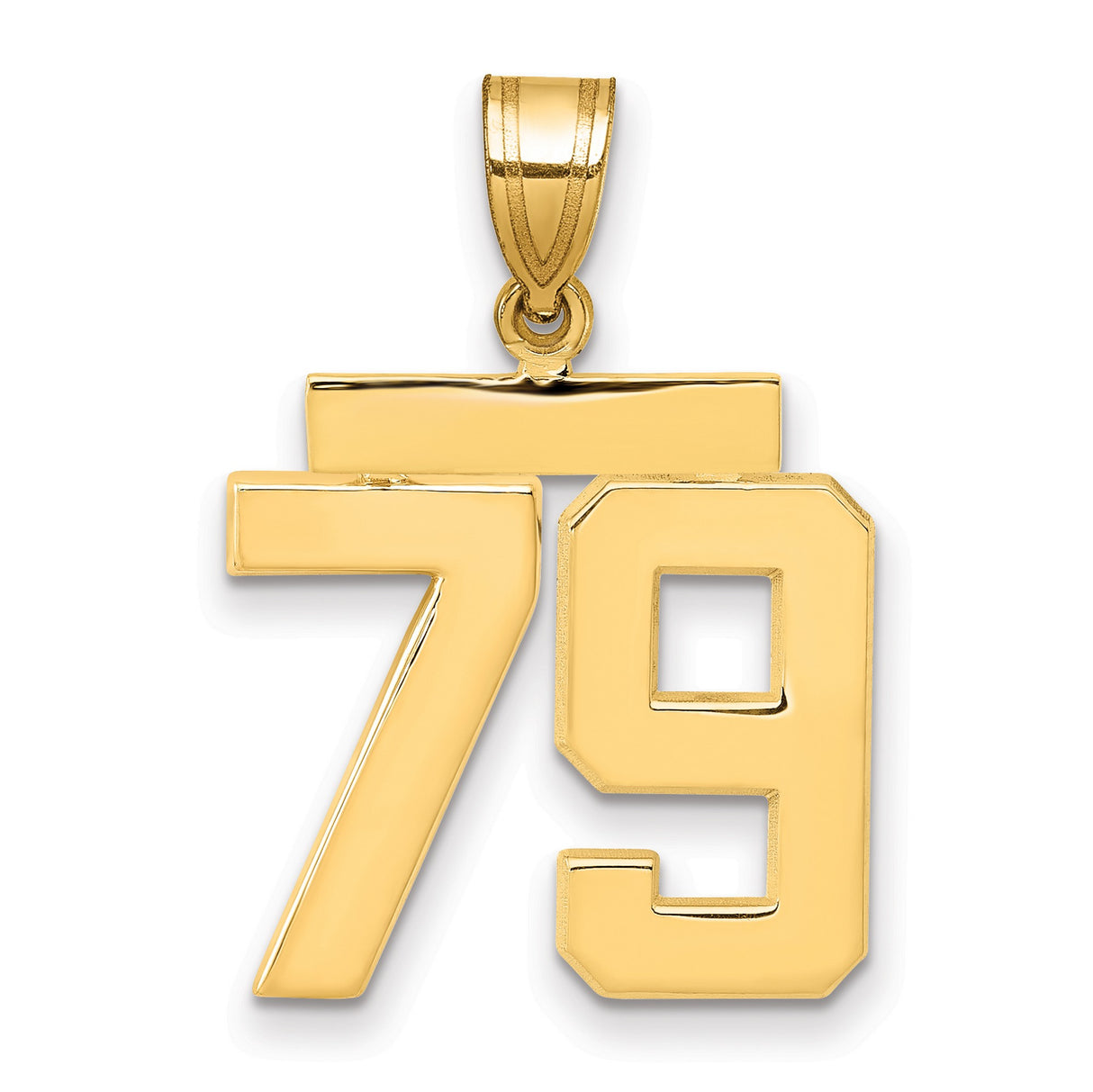 Medium Polished Number 79 Charm Pendant in Real 14k Yellow Gold