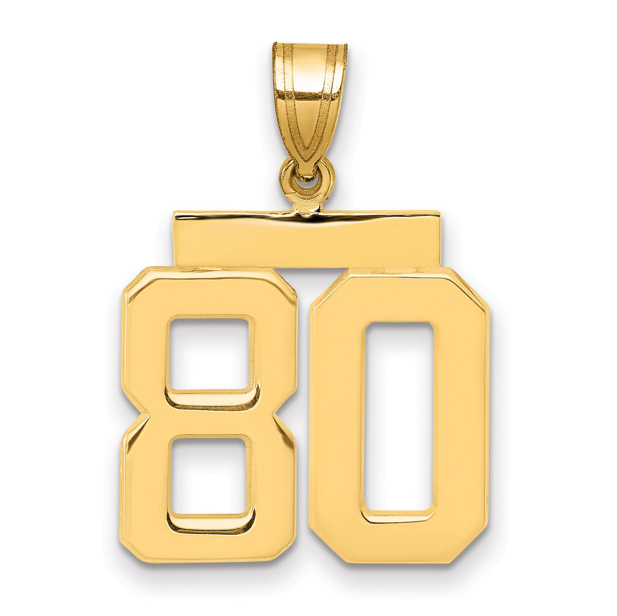 Medium Polished Number 80 Charm Pendant in Real 14k Yellow Gold