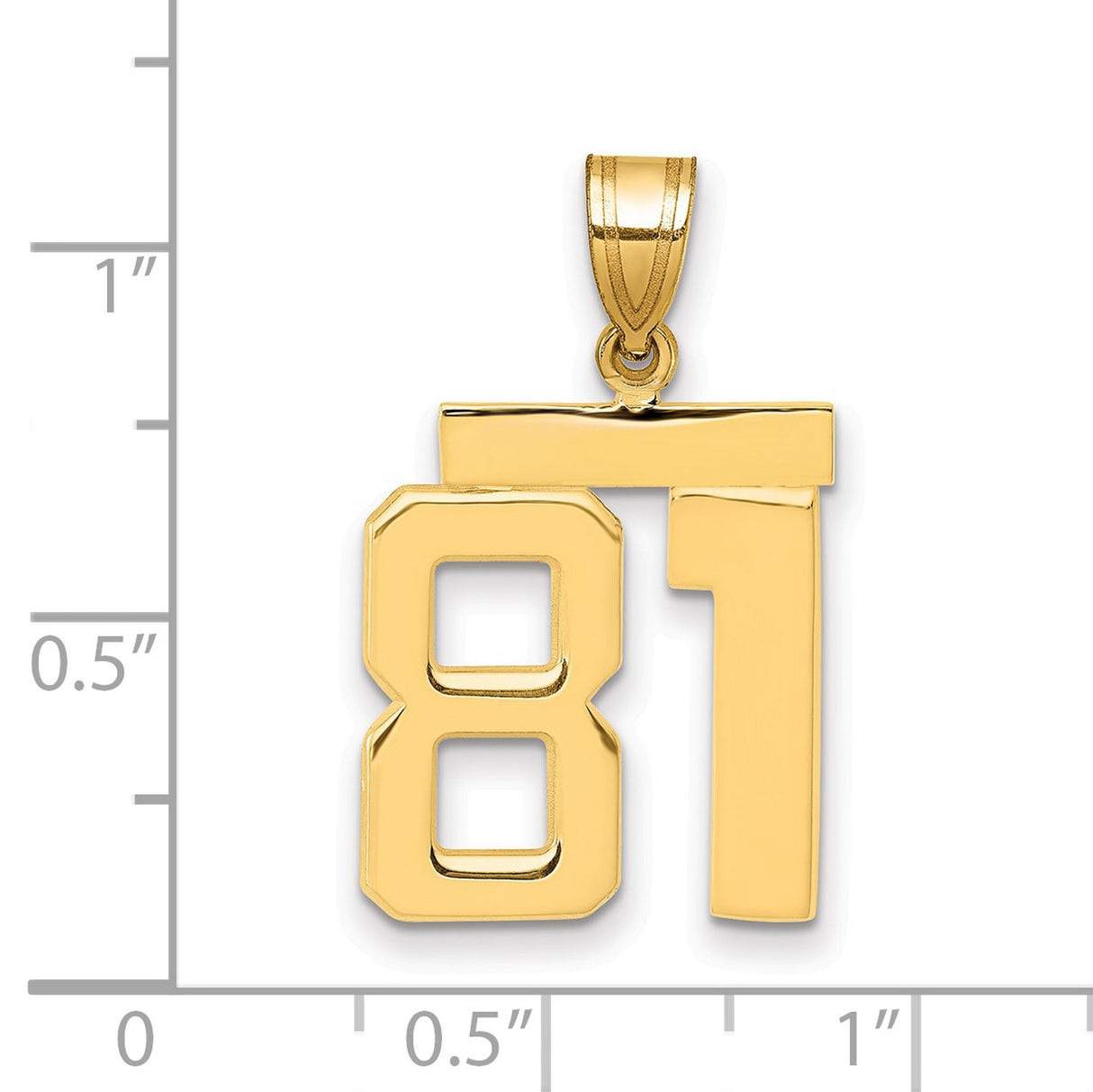 Medium Polished Number 81 Charm Pendant in Real 14k Yellow Gold