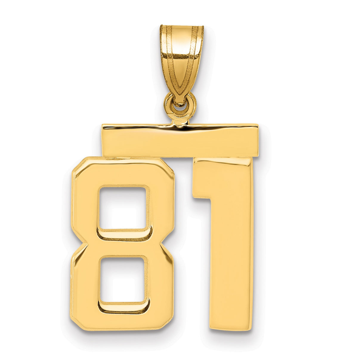 Medium Polished Number 81 Charm Pendant in Real 14k Yellow Gold