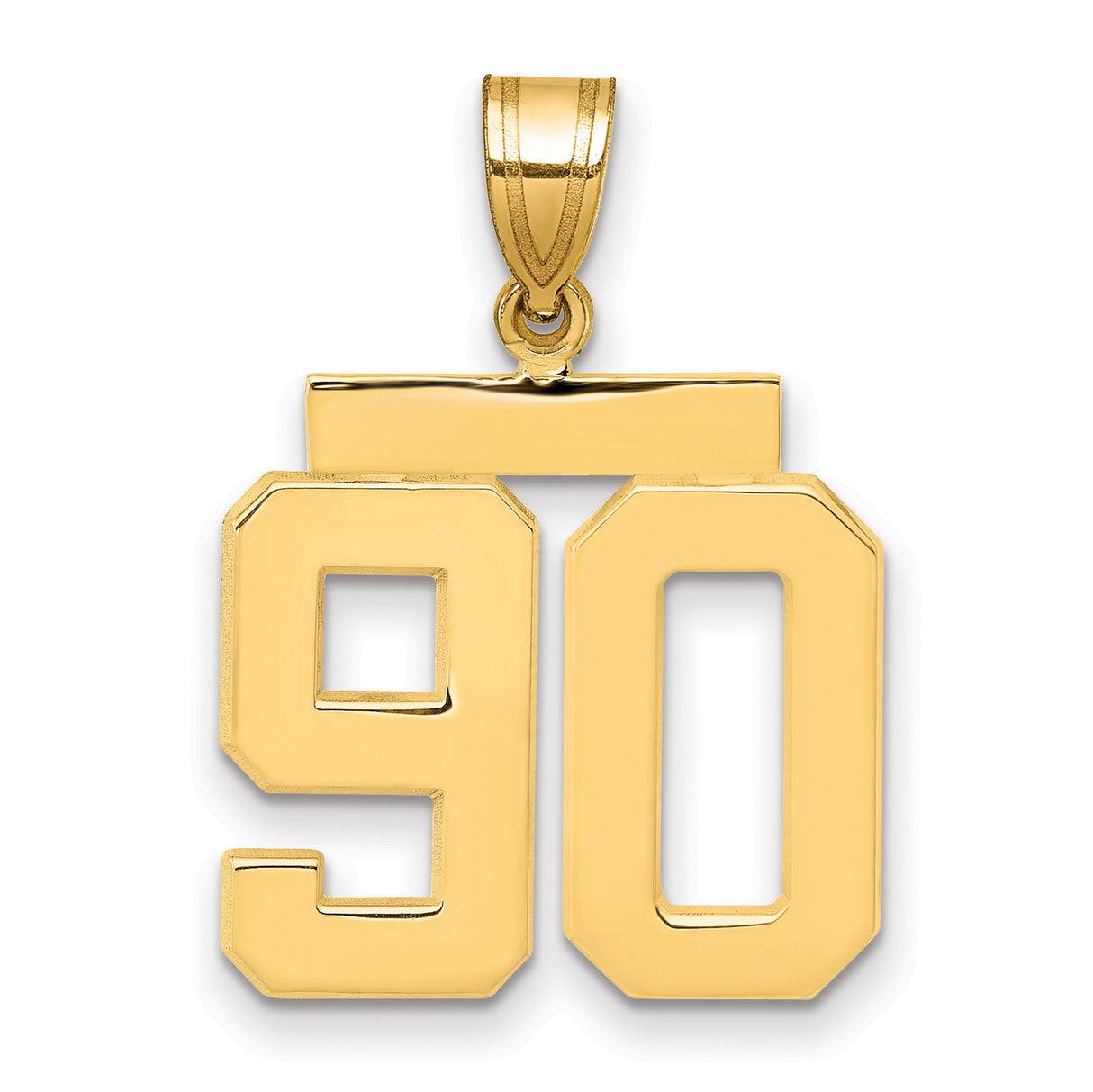 Medium Polished Number 90 Charm Pendant in Real 14k Yellow Gold