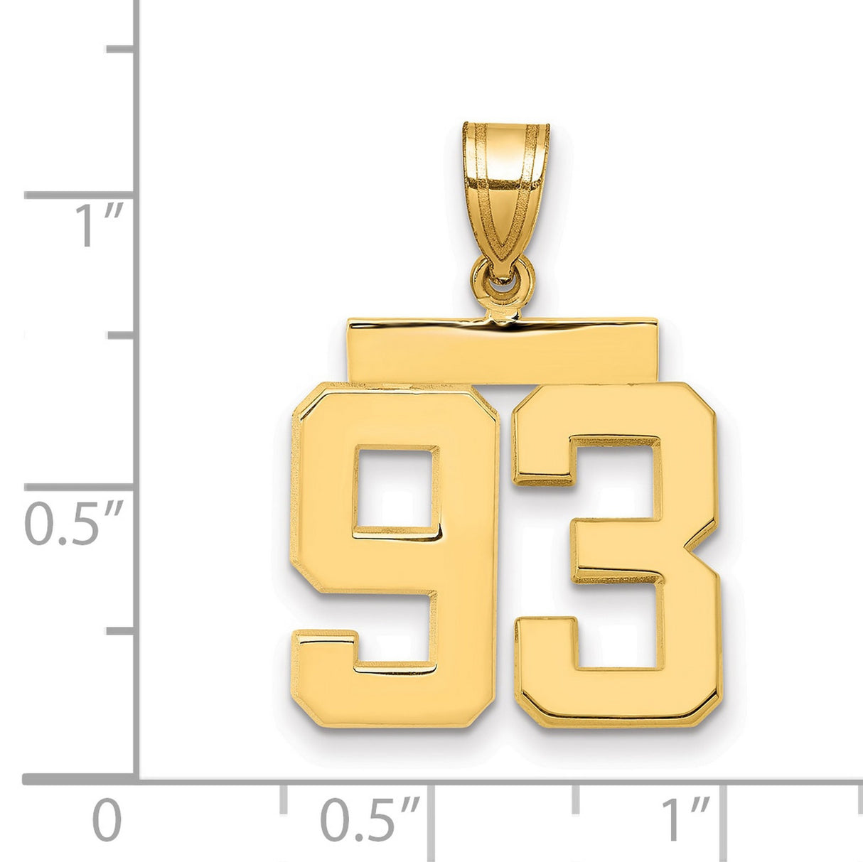 Medium Polished Number 93 Charm Pendant in Real 14k Yellow Gold