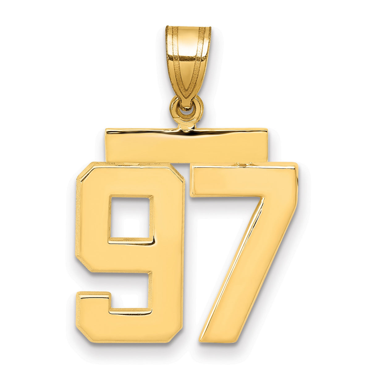Medium Polished Number 97 Charm Pendant in Real 14k Yellow Gold