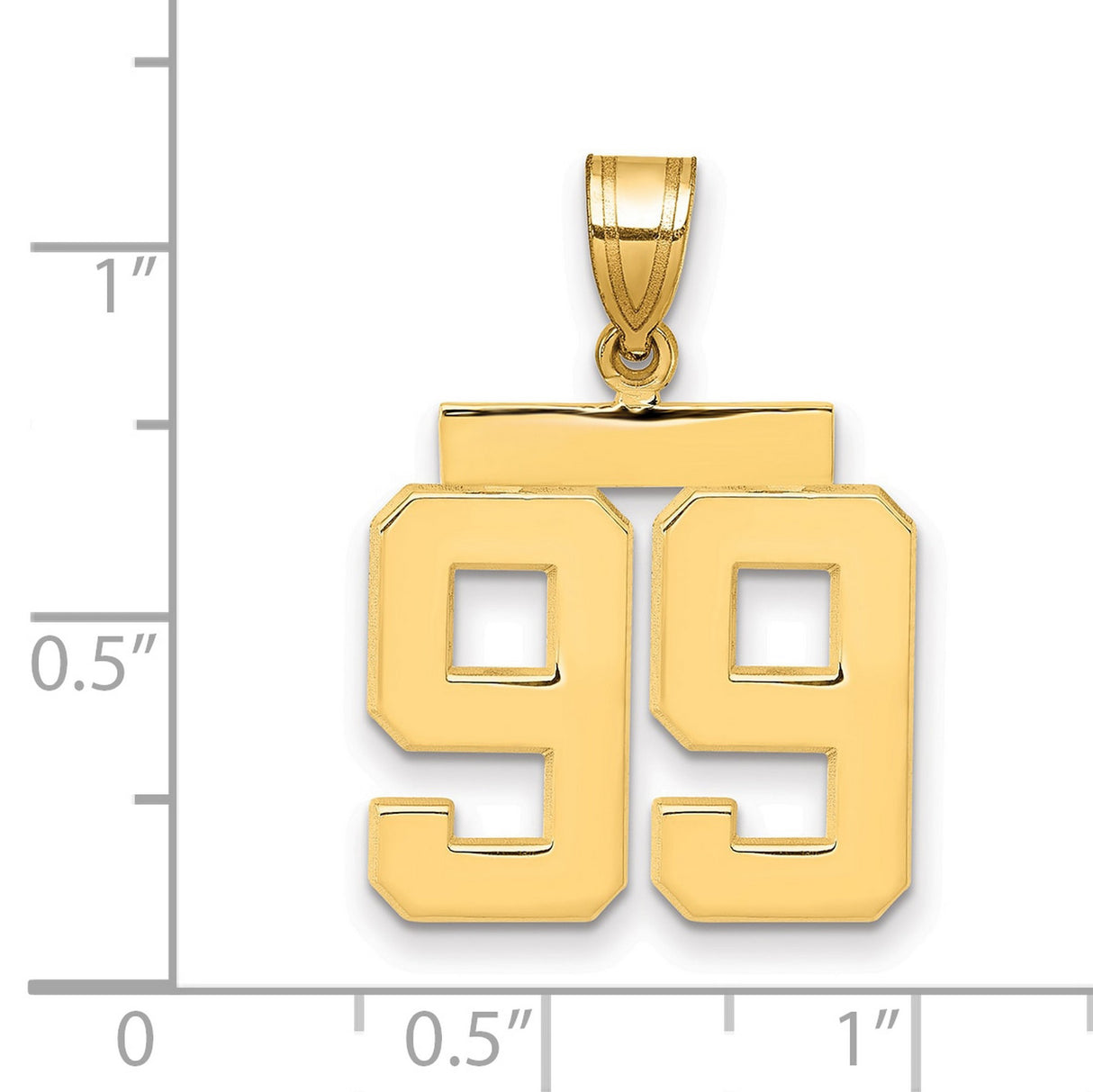 Medium Polished Number 99 Charm Pendant in Real 14k Yellow Gold