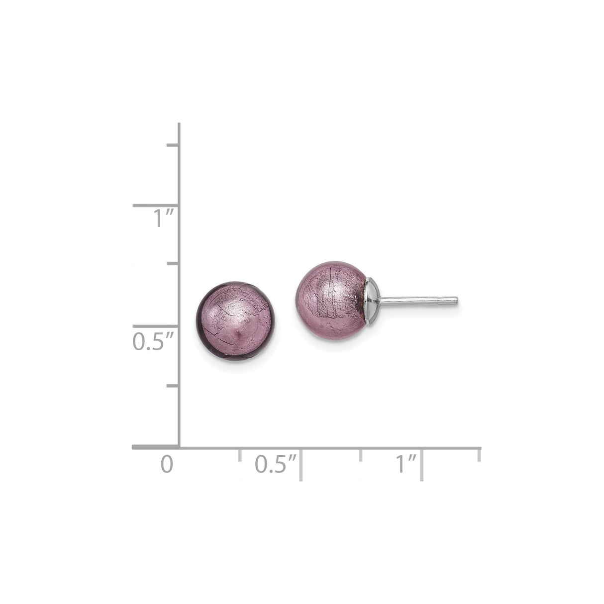 Sterling Silver Stud Earrings with Purple Murano Glass, Lavender Crackled Finish, Minimalist Design