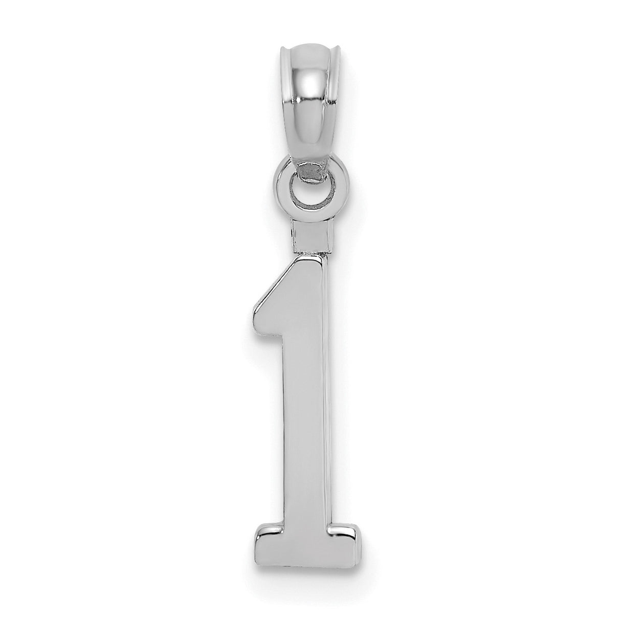 14k White Gold Number One Pendant, Polished Finish, Achievement Charm for Women or Unisex Wear