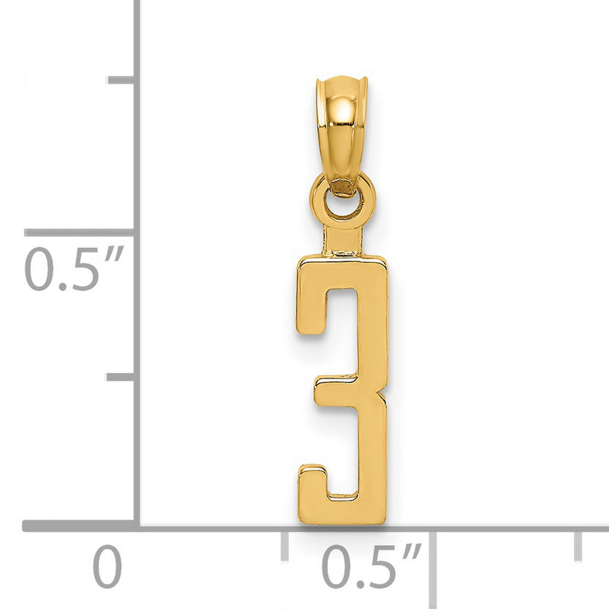 14k Yellow Gold Number 3 Pendant Charm, Block Style Arabic Numeral, Unisex Jewelry