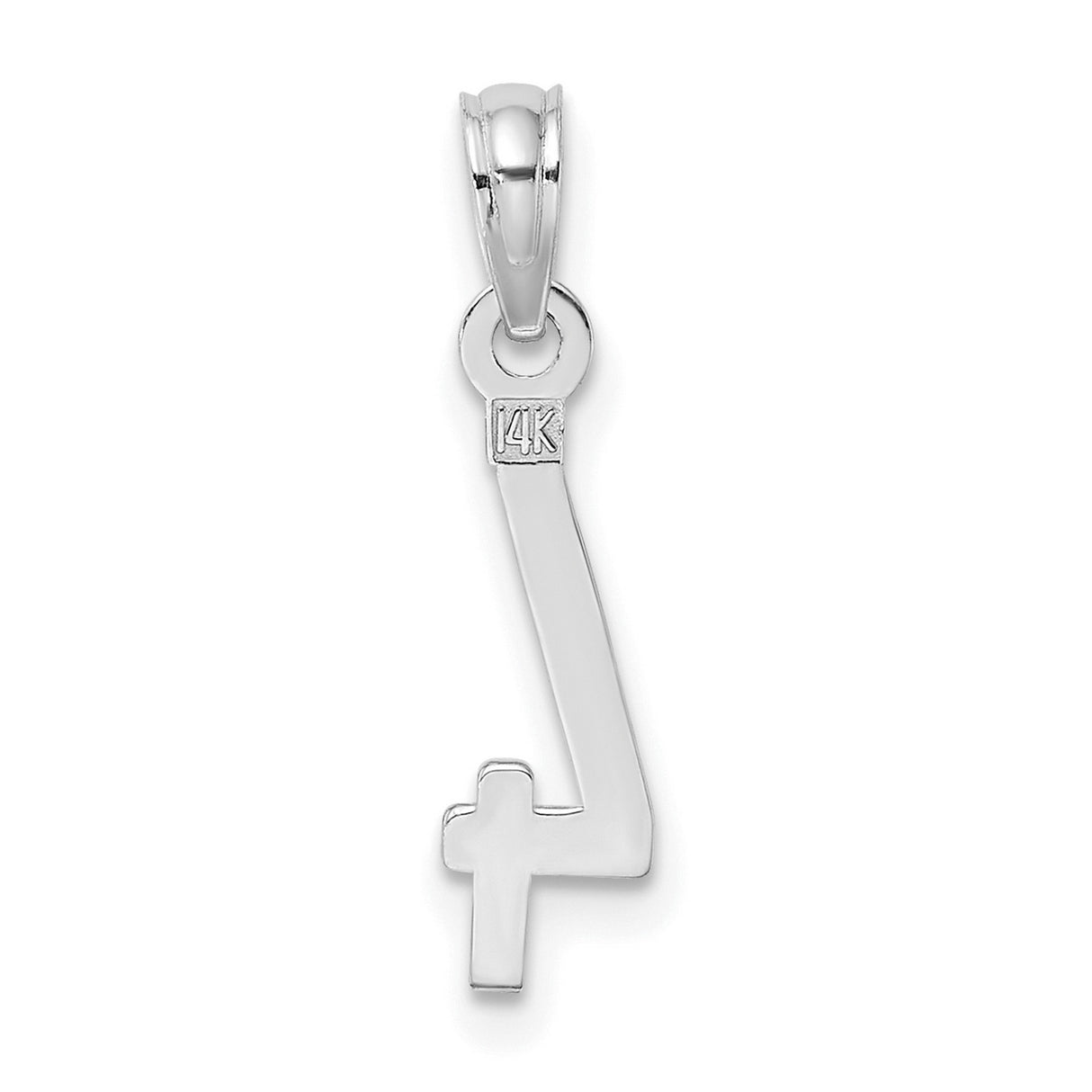 14k White Gold Number 4 Pendant Charm with Polished Finish and Subtle Cross Detail