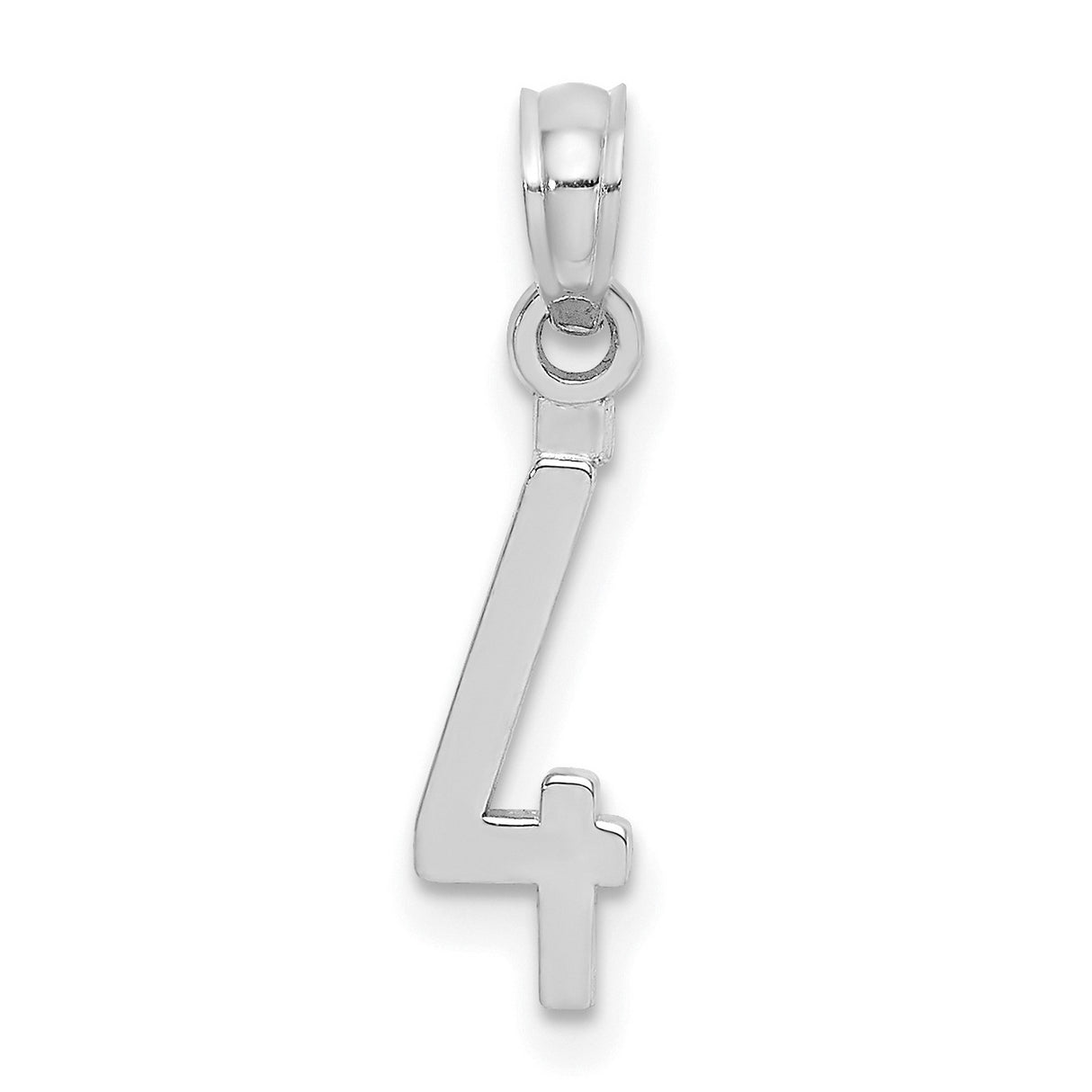 14k White Gold Number 4 Pendant Charm with Polished Finish and Subtle Cross Detail