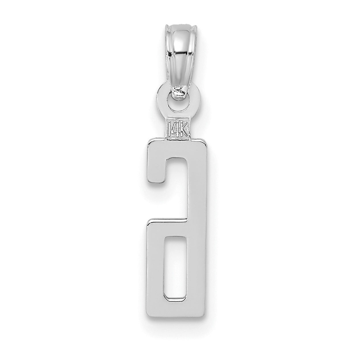 14k White Gold Number 6 Pendant Charm, Modern Block Style Numeric Design