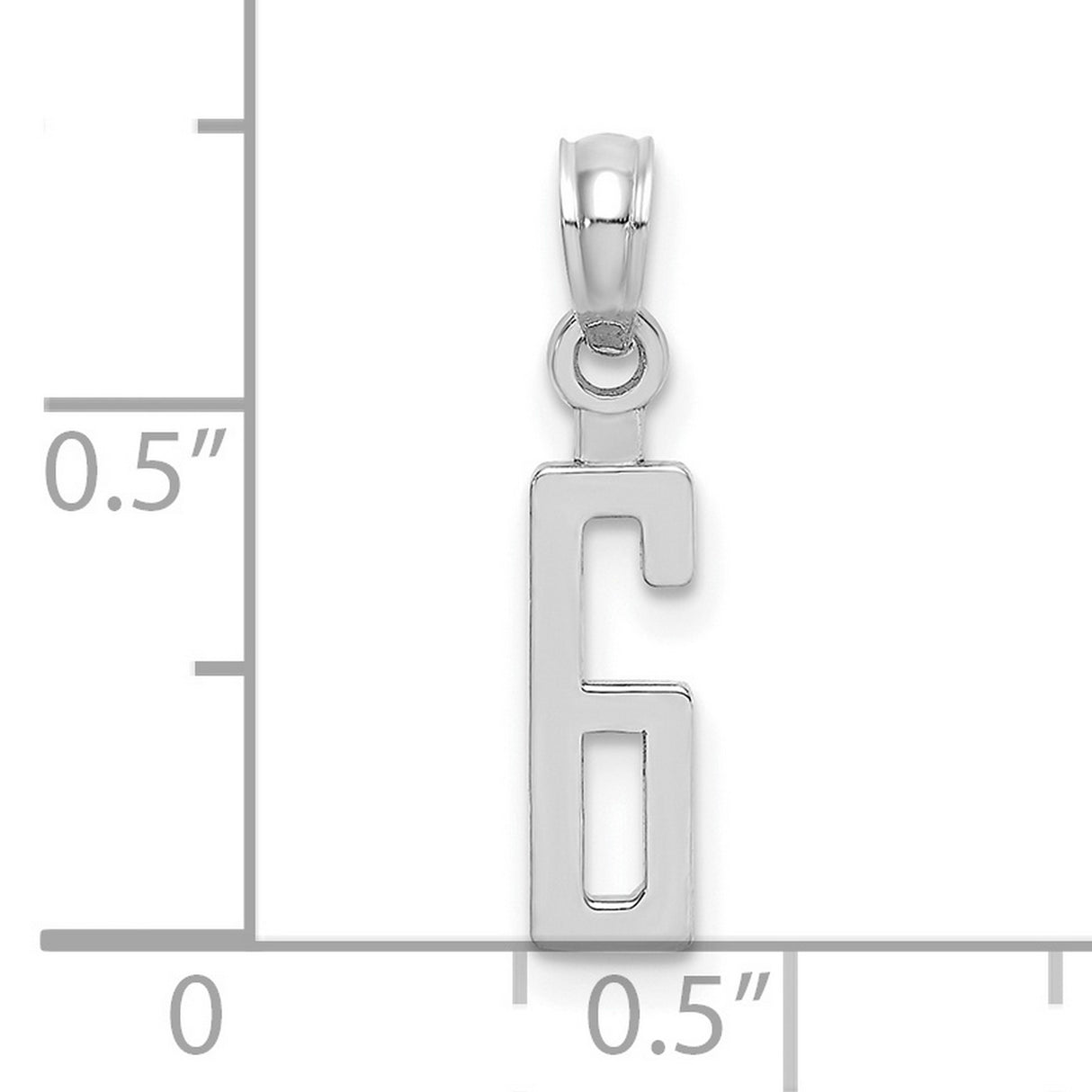 14k White Gold Number 6 Pendant Charm, Modern Block Style Numeric Design