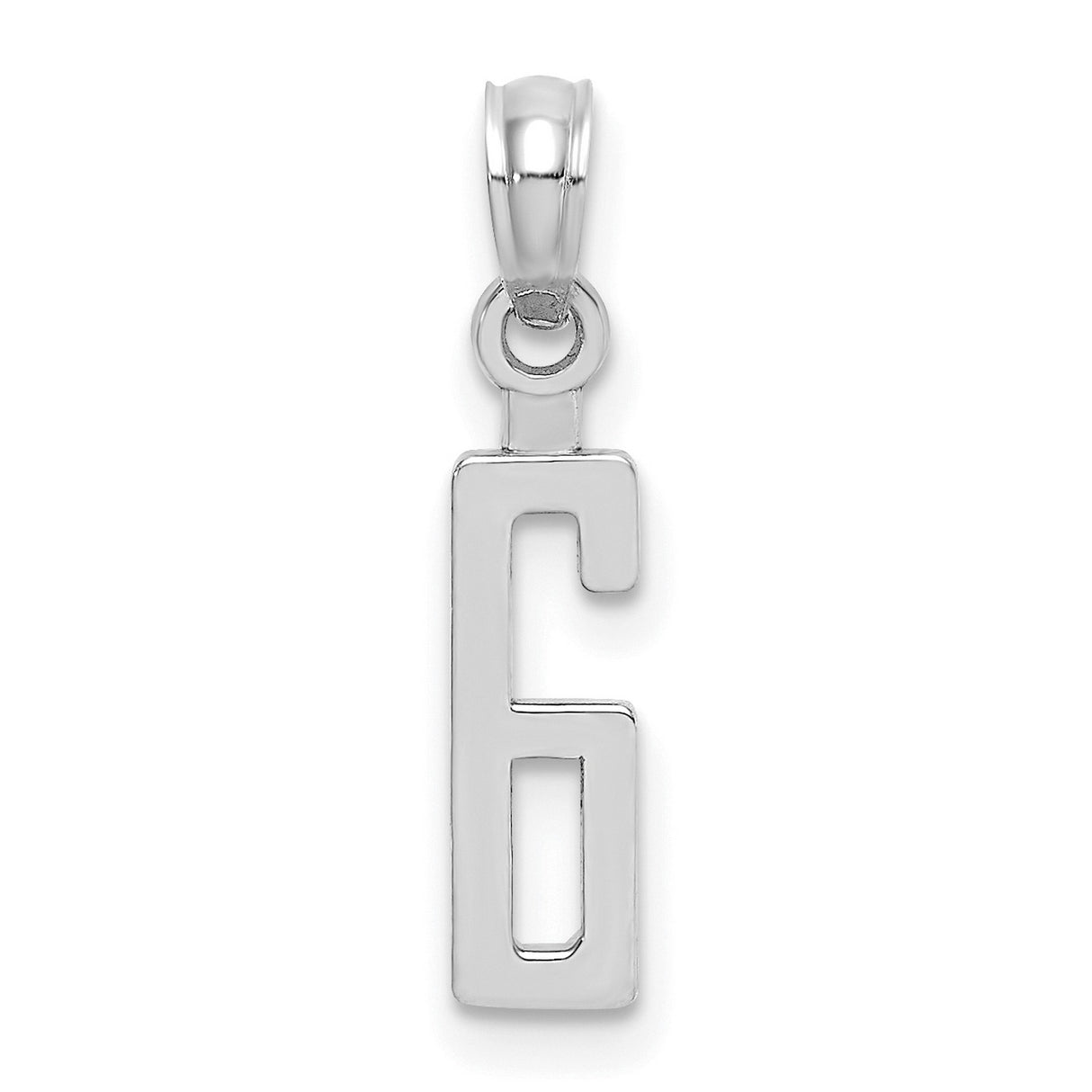 14k White Gold Number 6 Pendant Charm, Modern Block Style Numeric Design