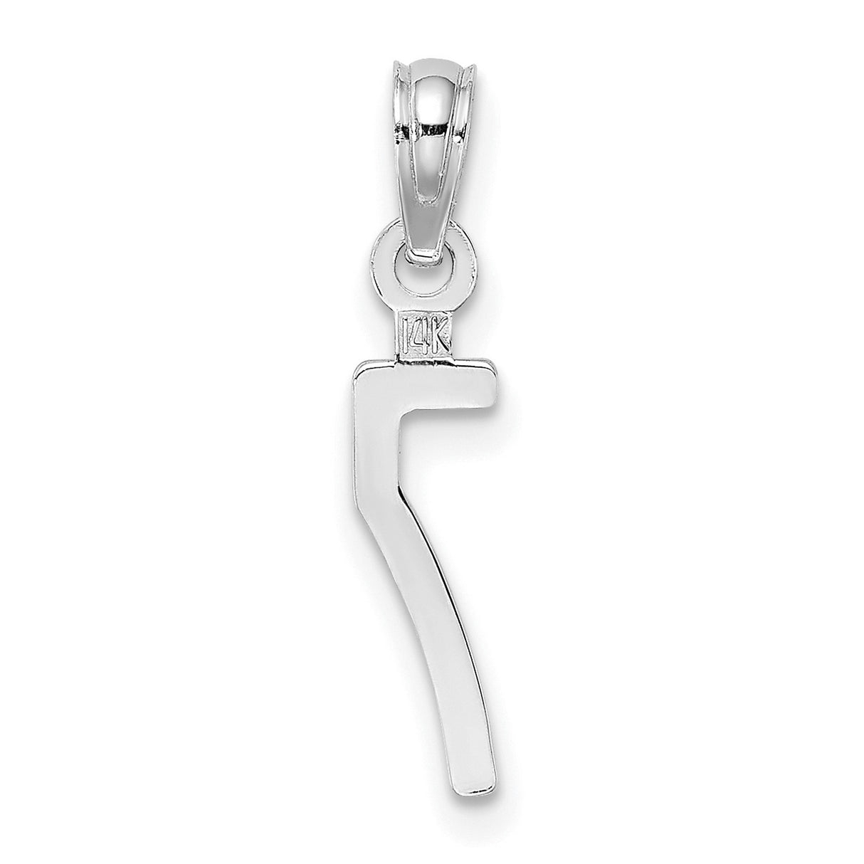 14k White Gold Number 7 Pendant, Polished Lucky Numerology Charm for Women and Unisex Use