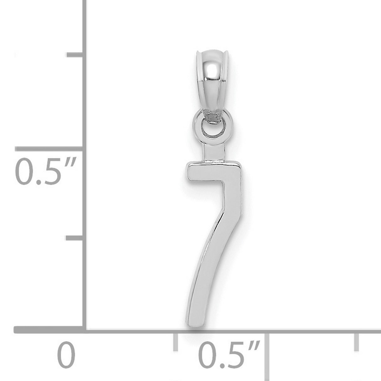 14k White Gold Number 7 Pendant, Polished Lucky Numerology Charm for Women and Unisex Use