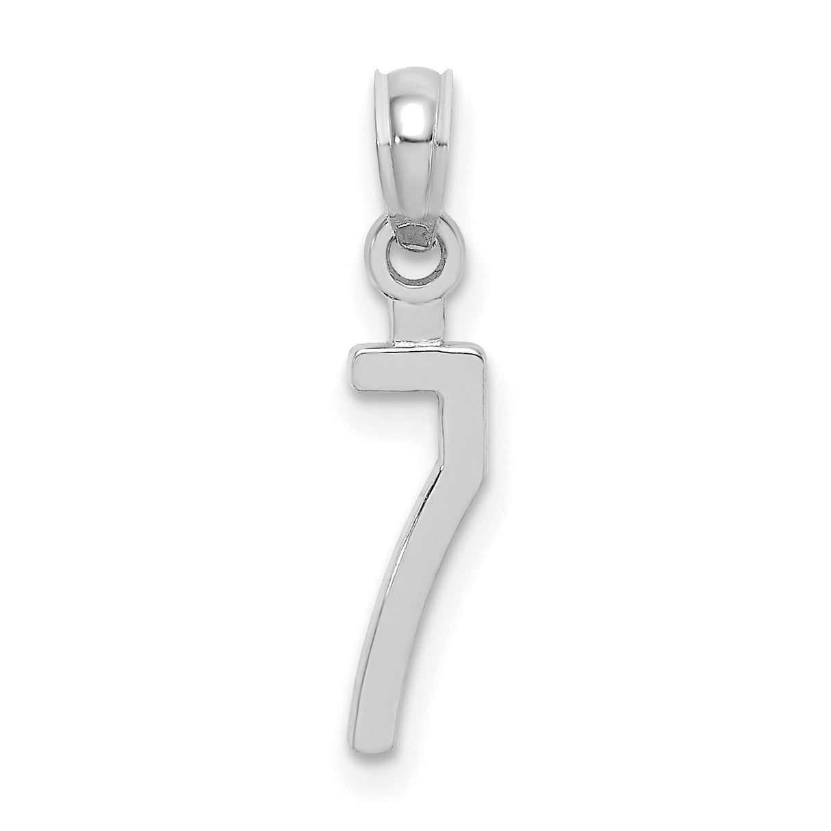 14k White Gold Number 7 Pendant, Polished Lucky Numerology Charm for Women and Unisex Use