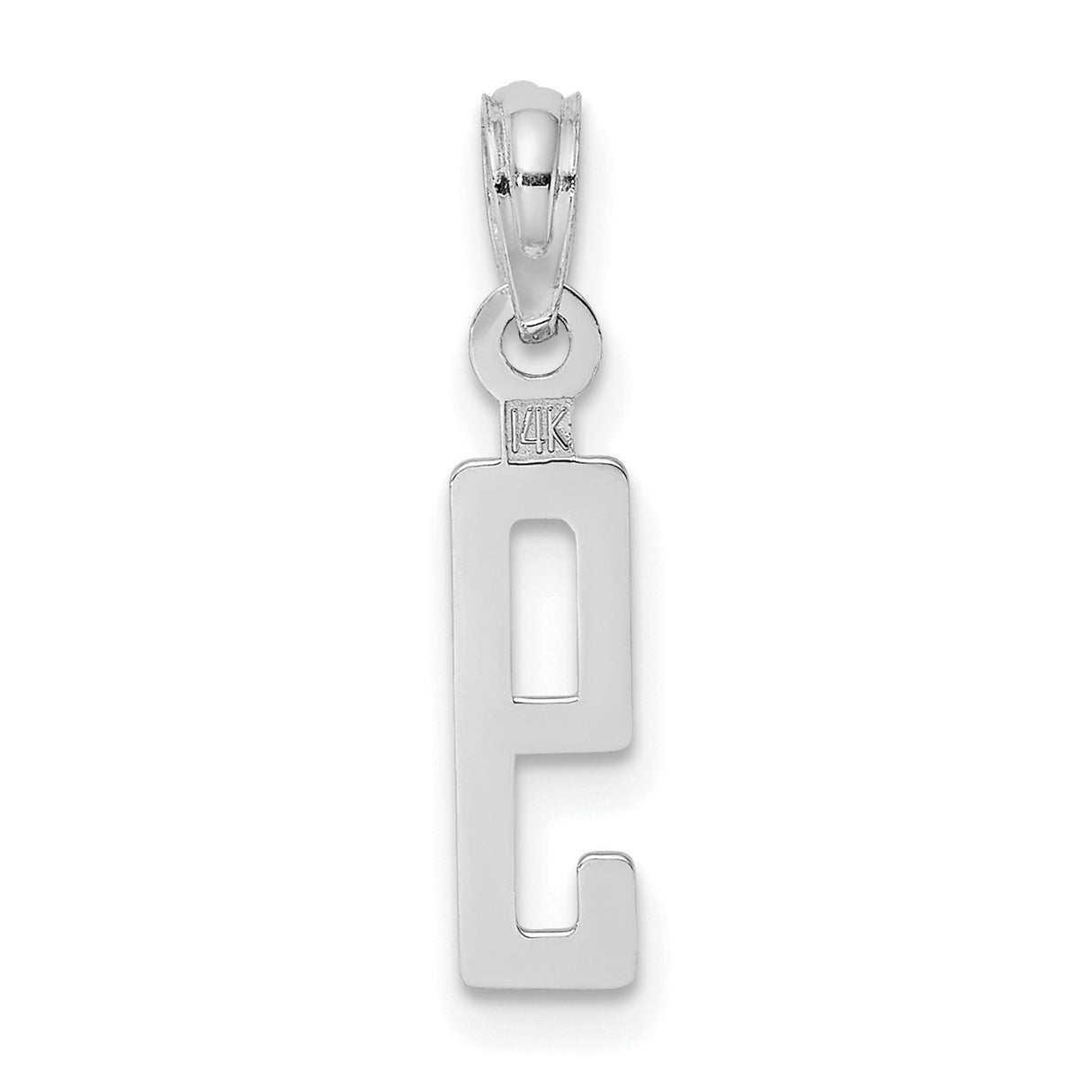 14k White Gold Number 9 Pendant Charm, Block Style Design, Polished Finish, Unisex