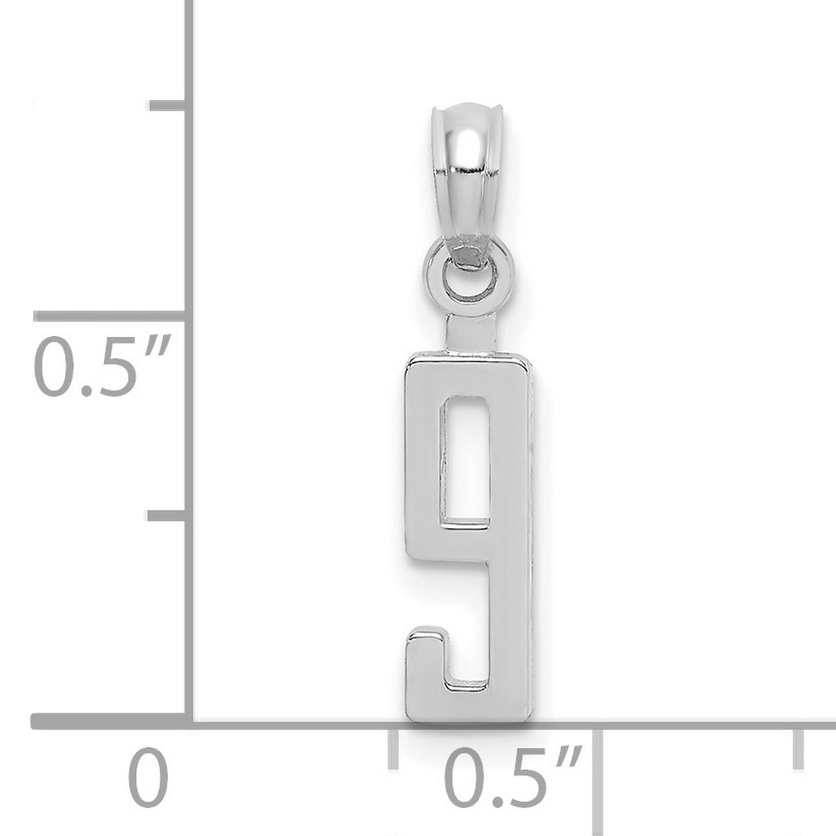 14k White Gold Number 9 Pendant Charm, Block Style Design, Polished Finish, Unisex