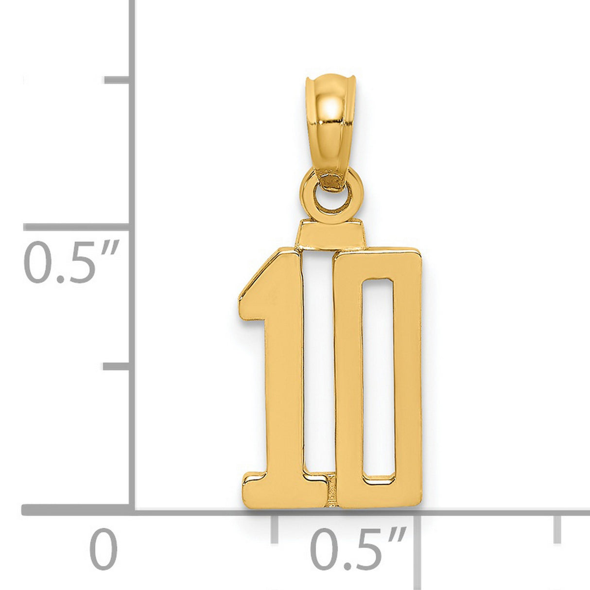 14k Yellow Gold Number 10 Pendant, Polished Open Design Sports Charm for Men and Women
