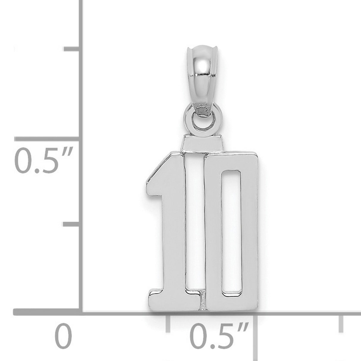 14k White Gold Number 10 Pendant, Polished Jersey or Sports Milestone Charm, Unisex
