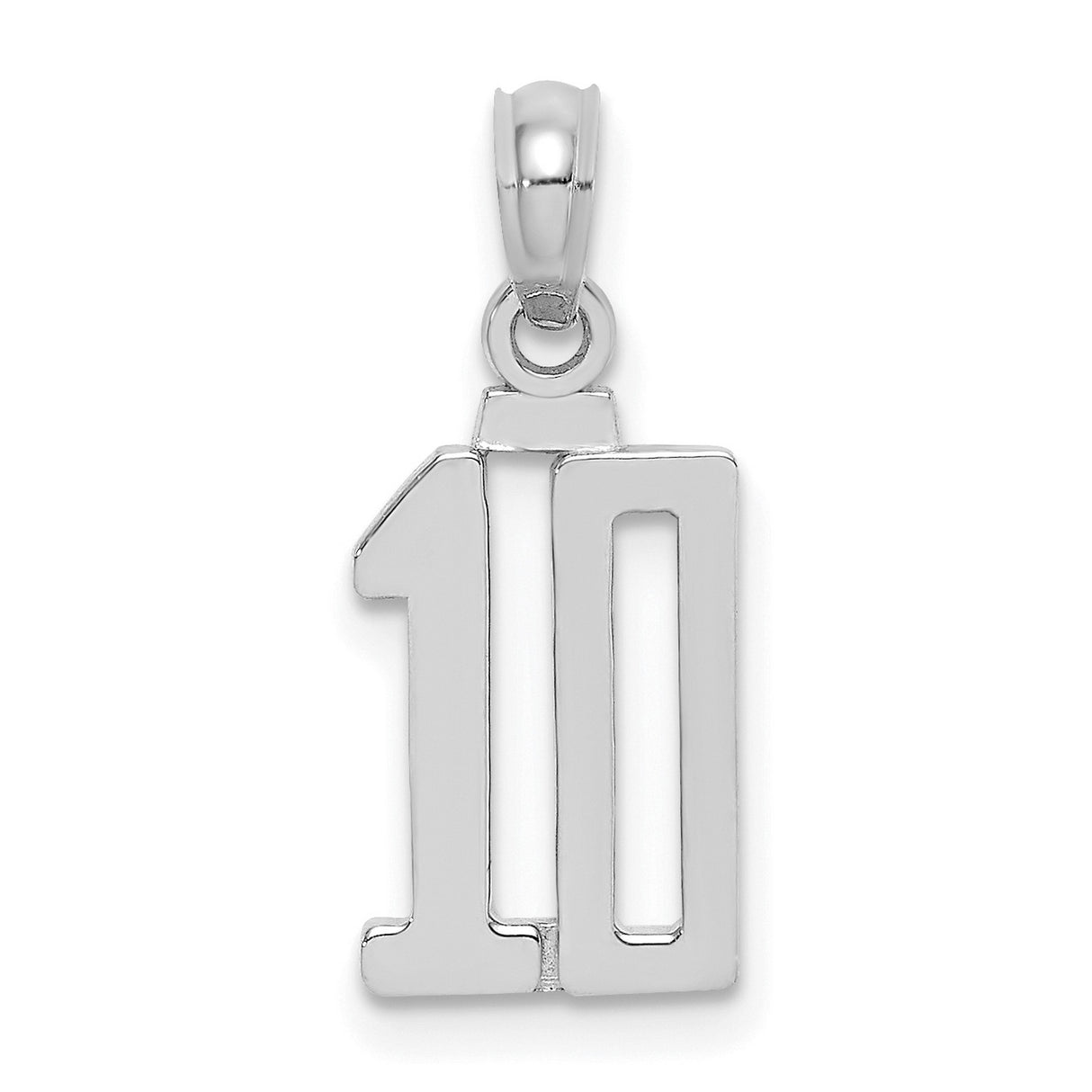 14k White Gold Number 10 Pendant, Polished Jersey or Sports Milestone Charm, Unisex