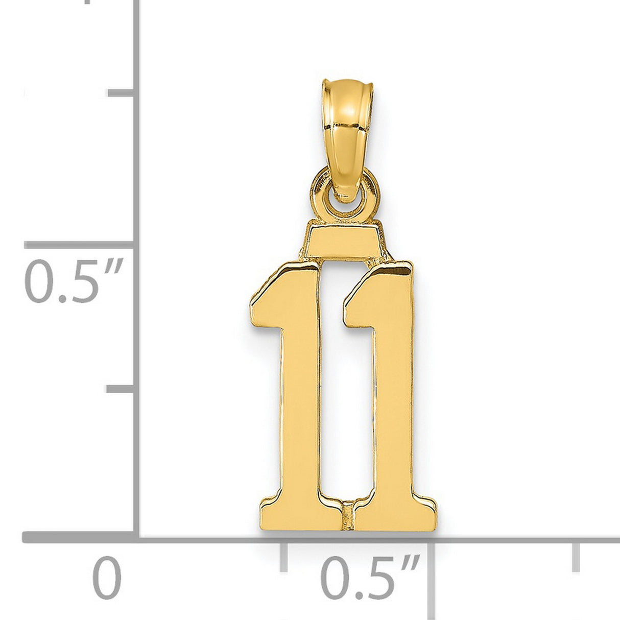 14k Yellow Gold Number 11 Pendant, Polished Charm for Men or Women, Sports or Lucky Number Jewelry