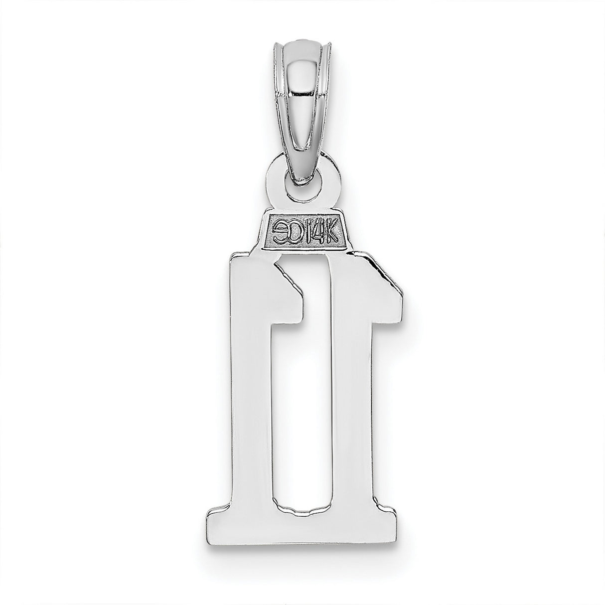 14k White Gold Number 11 Pendant, Bold Block Numerals, Unisex Sports Charm