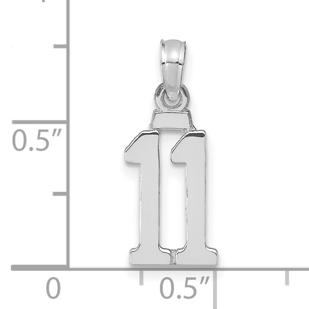 14k White Gold Number 11 Pendant, Bold Block Numerals, Unisex Sports Charm
