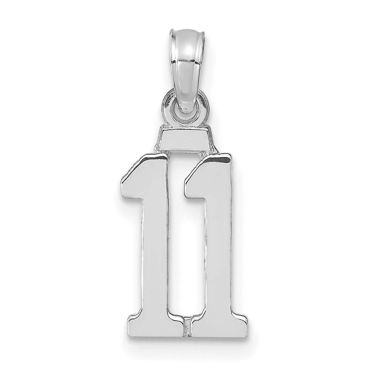 14k White Gold Number 11 Pendant, Bold Block Numerals, Unisex Sports Charm