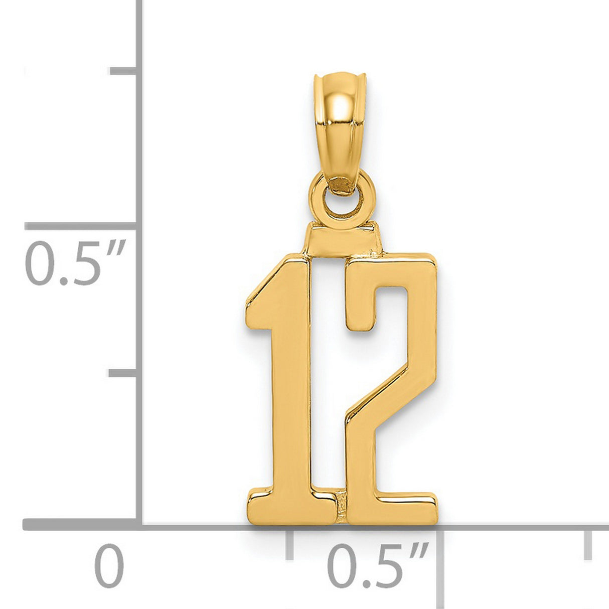 14k Yellow Gold Number 12 Pendant, Bold Block Font Sports Charm for Men and Women