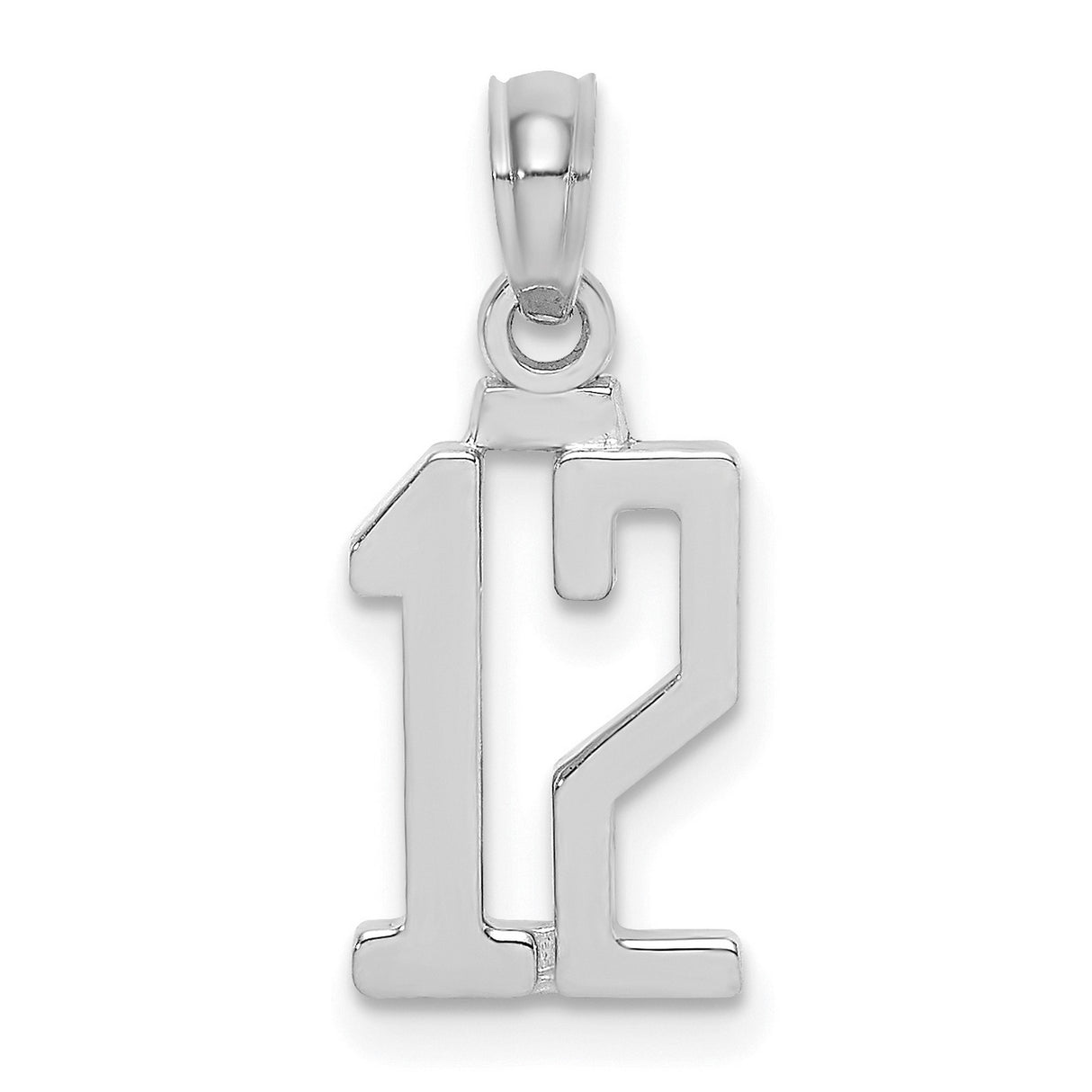 14k White Gold Number 12 Pendant, Bold Sports Charm, Unisex Lucky Number Jewelry