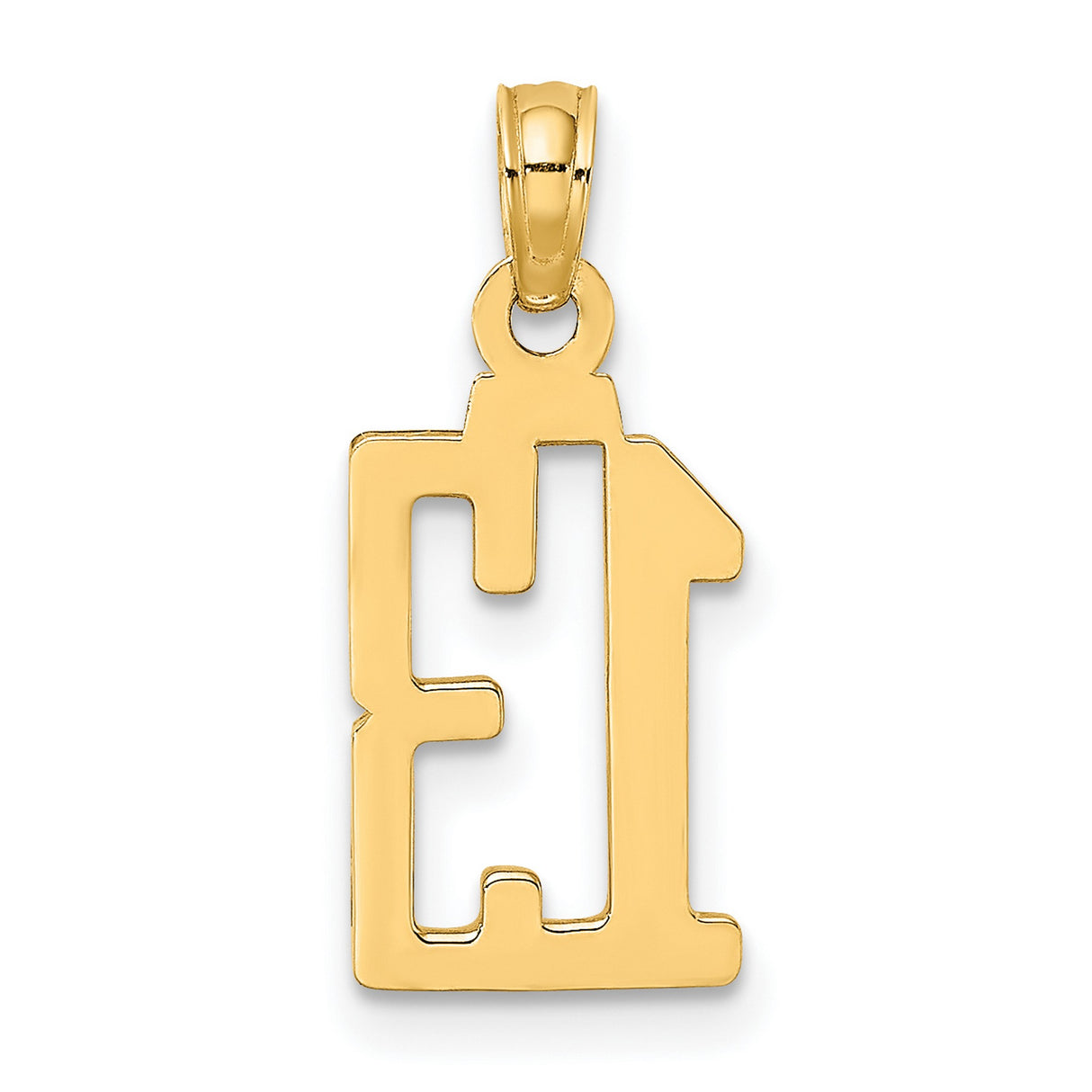 14k Yellow Gold Number 13 Pendant, Bold Block Numerals, Unisex Lucky Charm for Men or Women