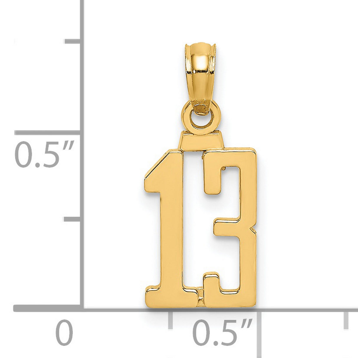 14k Yellow Gold Number 13 Pendant, Bold Block Numerals, Unisex Lucky Charm for Men or Women