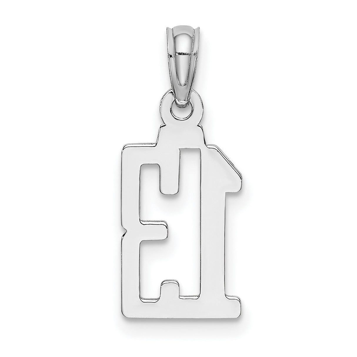 14k White Gold Number 13 Pendant, Bold Block Design, Unisex Charm for Men or Women