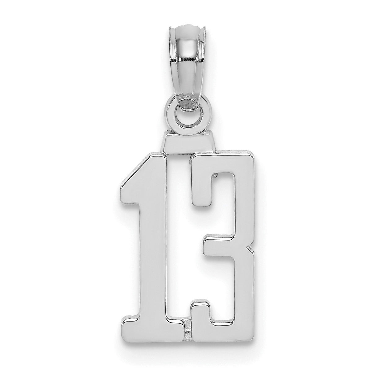 14k White Gold Number 13 Pendant, Bold Block Design, Unisex Charm for Men or Women