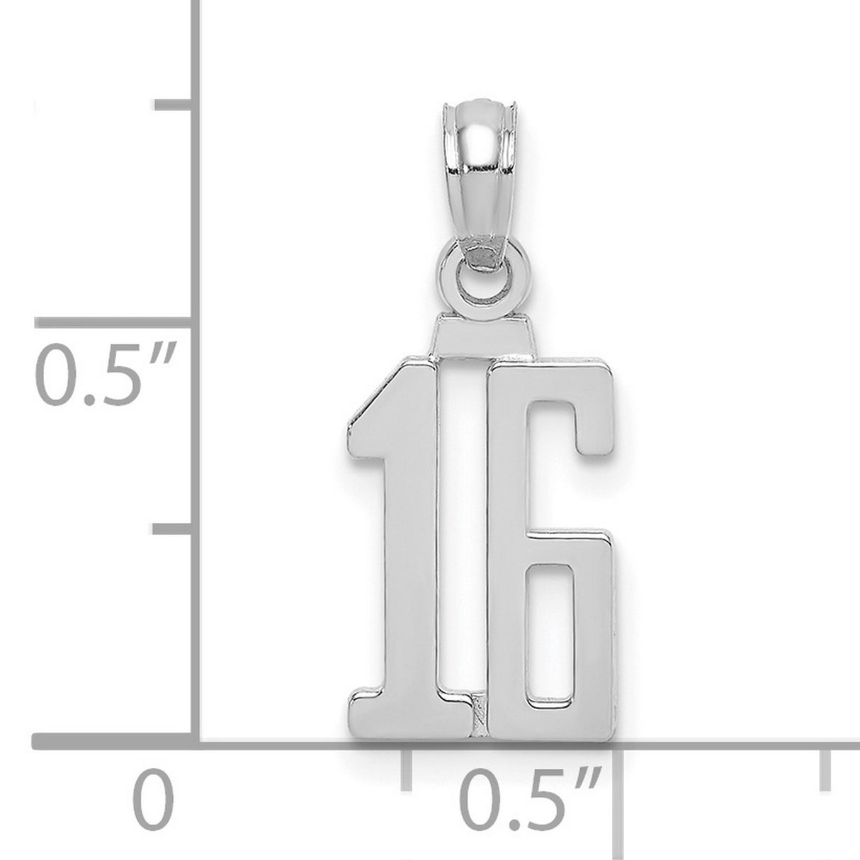 14k White Gold Number 16 Pendant, Bold Sporty Font Sweet Sixteen Birthday Charm
