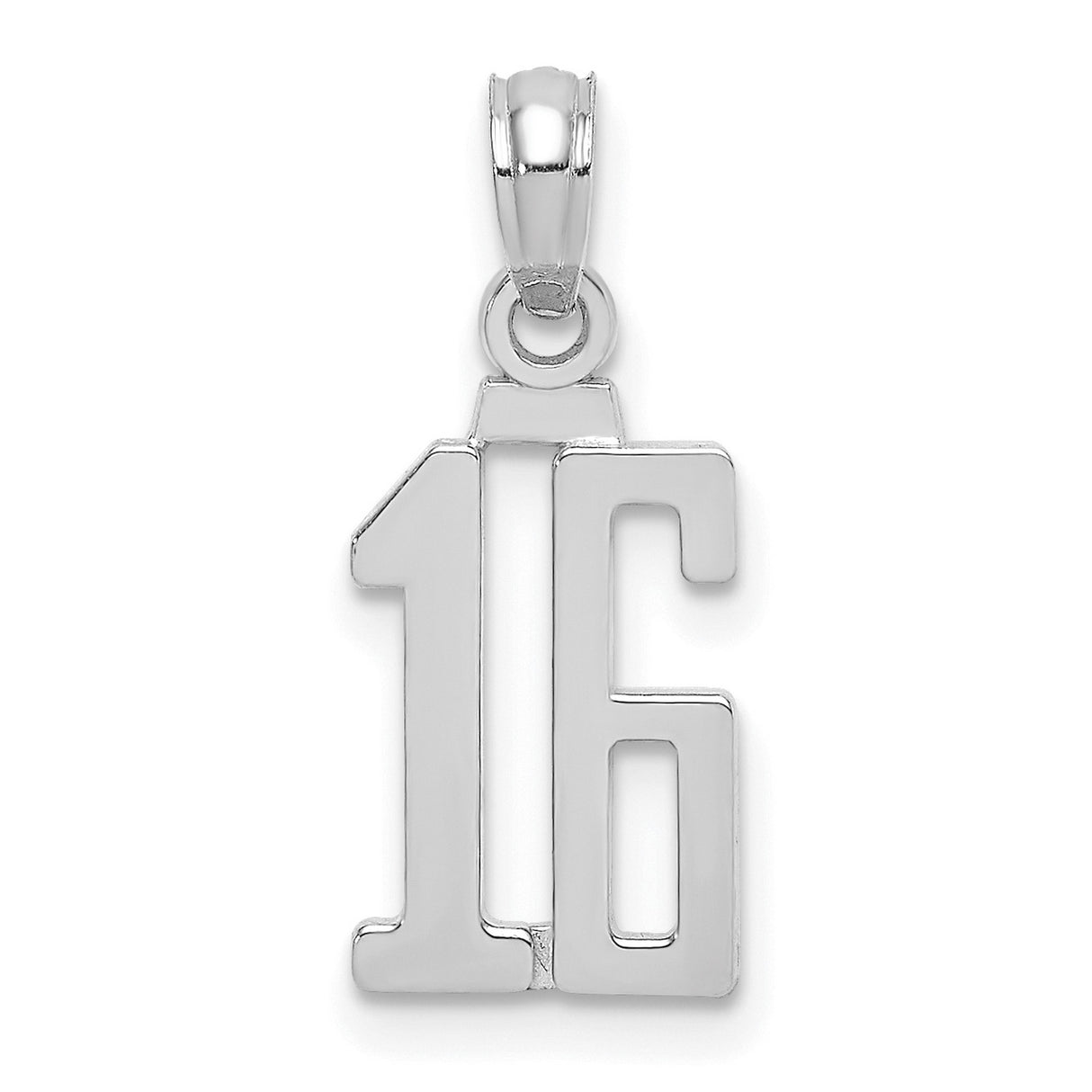 14k White Gold Number 16 Pendant, Bold Sporty Font Sweet Sixteen Birthday Charm