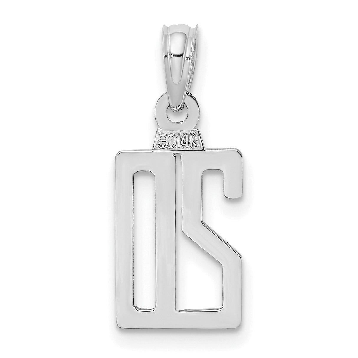 14k White Gold Number 20 Pendant, Bold High-Polish Milestone Charm for Men or Women