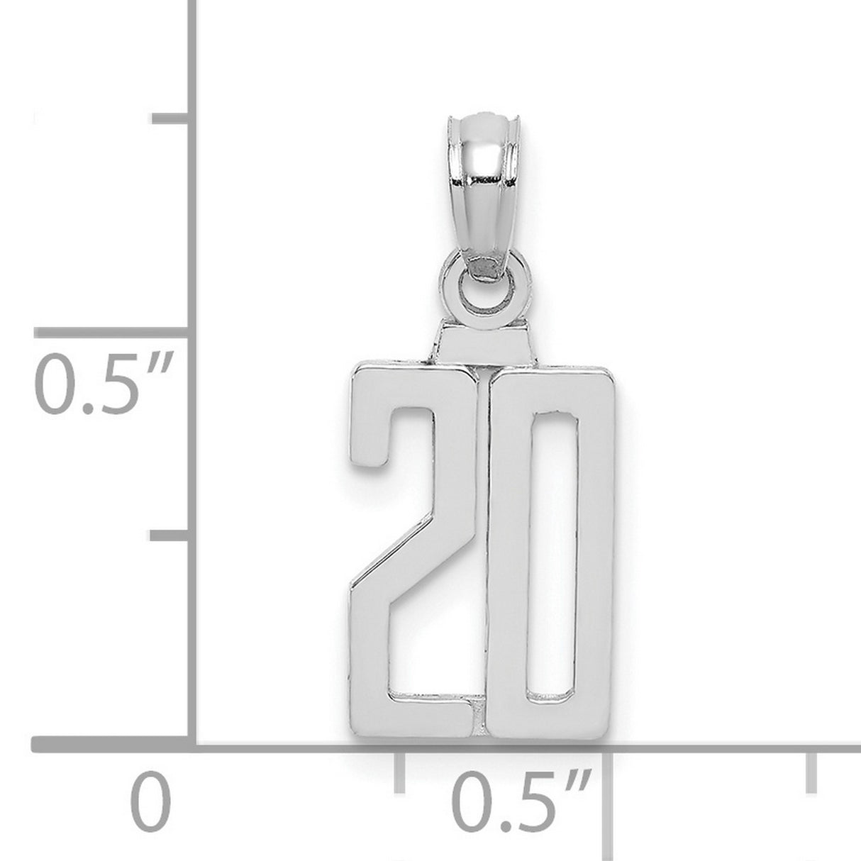 14k White Gold Number 20 Pendant, Bold High-Polish Milestone Charm for Men or Women