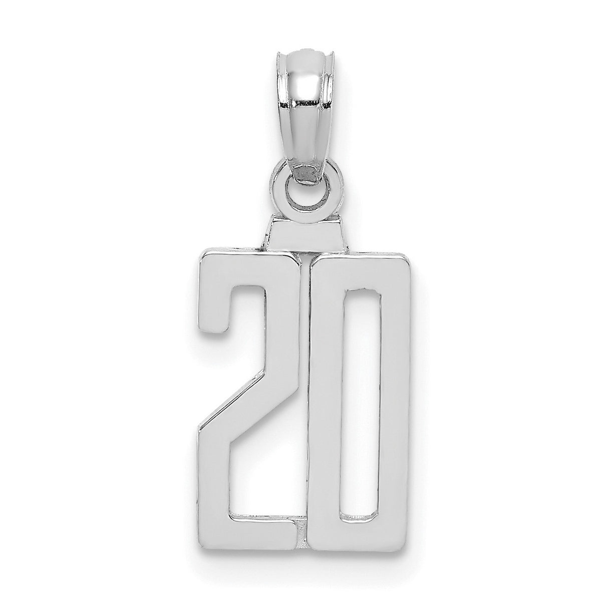 14k White Gold Number 20 Pendant, Bold High-Polish Milestone Charm for Men or Women