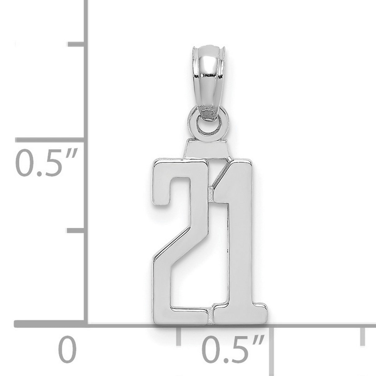 14k White Gold Number 21 Pendant, Polished Milestone Charm for 21st Birthday or Anniversary