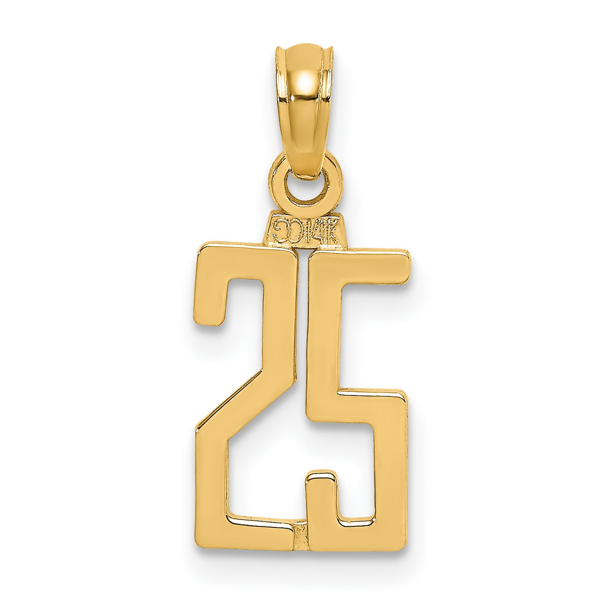 14k Yellow Gold Number 25 Pendant Charm with Polished Block Numerals