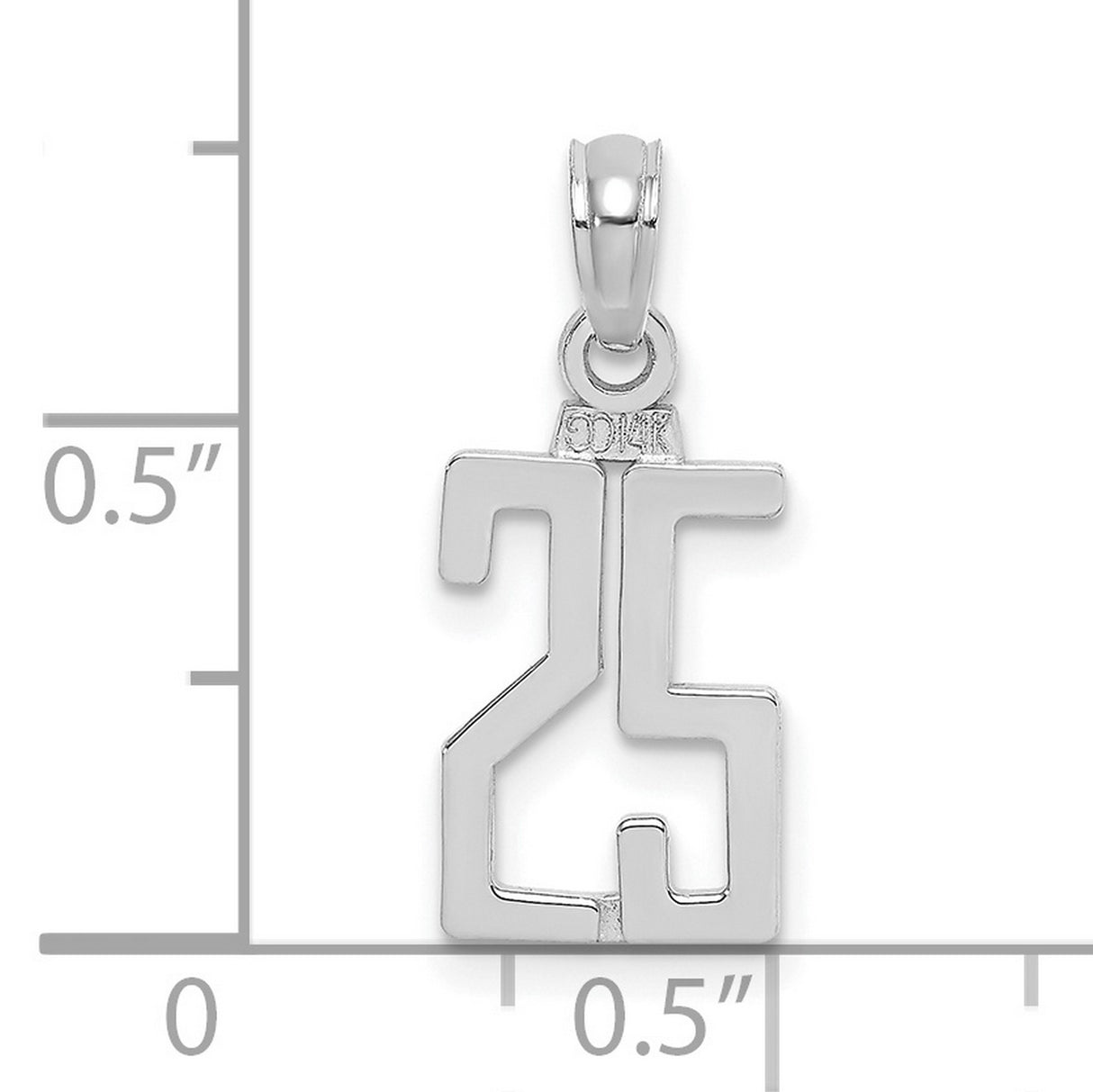 14k White Gold Number 25 Pendant, Bold Stylized Twenty Five Charm for Men and Women