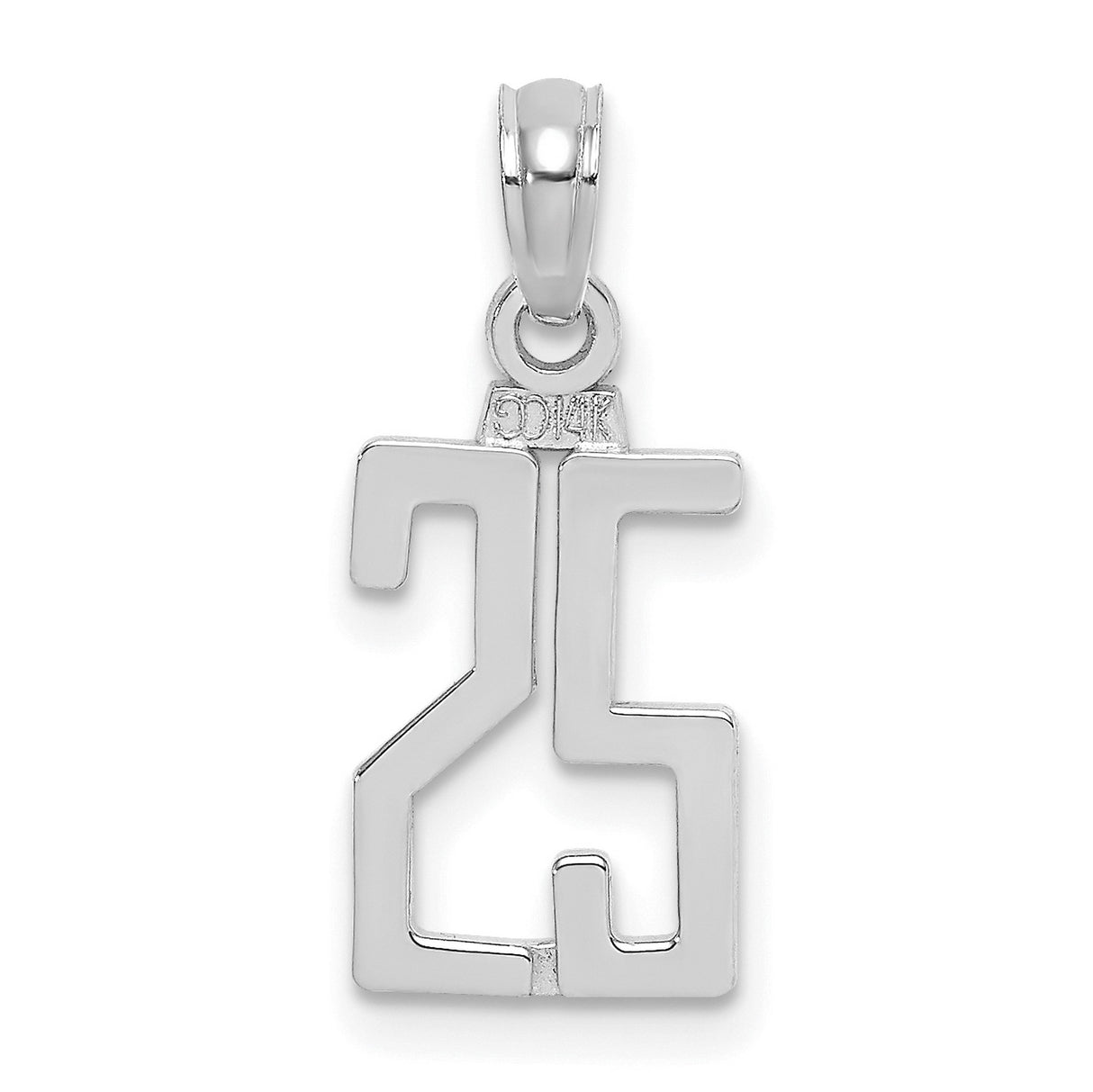 14k White Gold Number 25 Pendant, Bold Stylized Twenty Five Charm for Men and Women