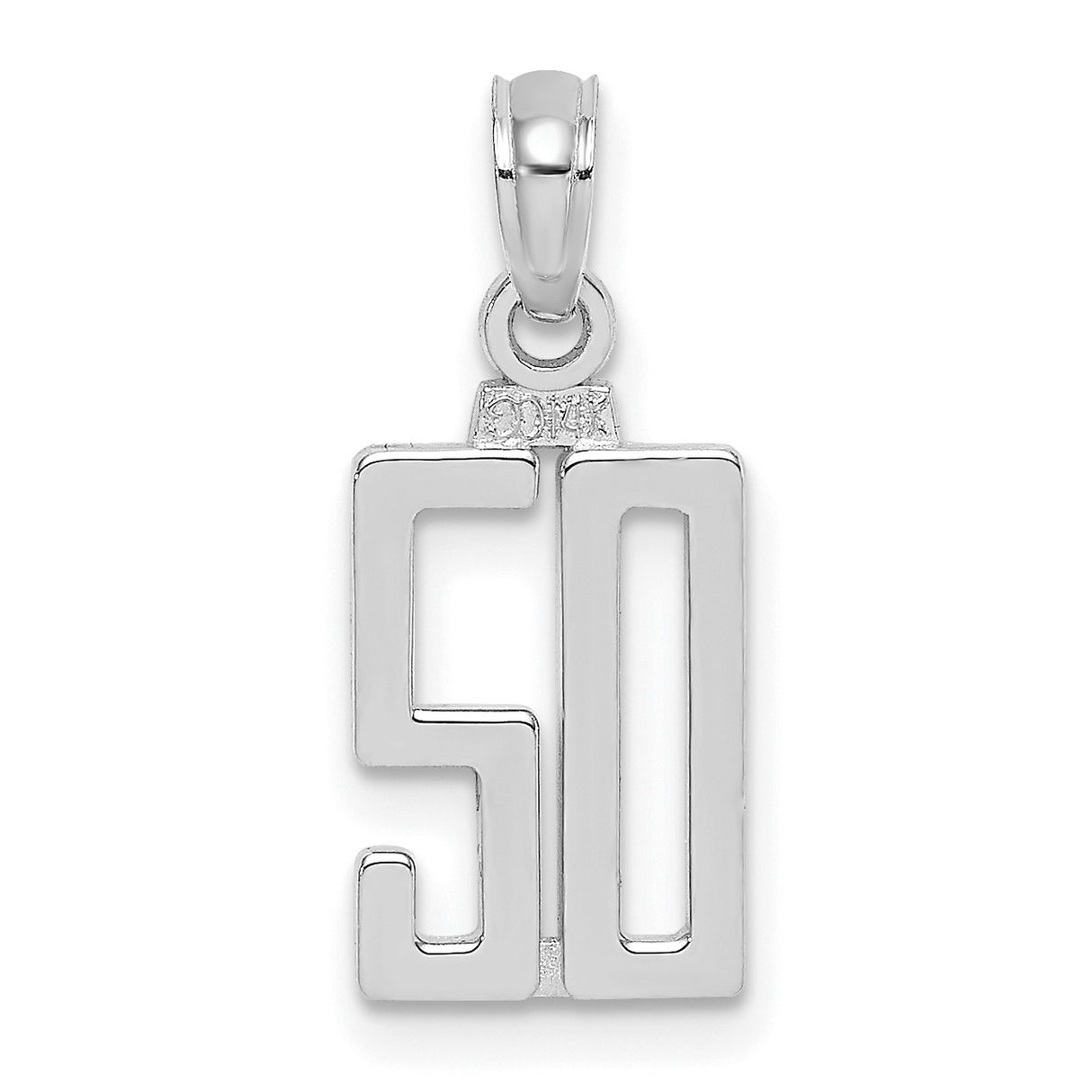 14k White Gold Number 50 Pendant, Bold Modern Anniversary Milestone Charm