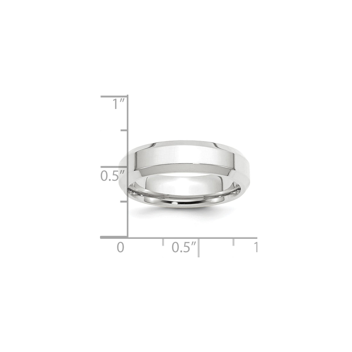 White Gold Knife Edge, Beveled Edge wedding band ring shown for scale